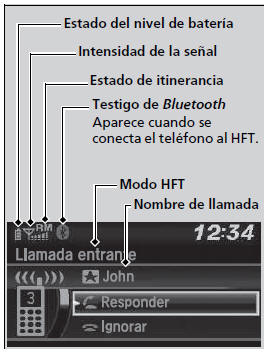 Honda Civic. Sistema de teléfono manos libres (Modelos con sistema de sonido con pantalla en color)