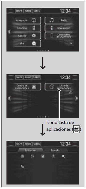 Honda Civic. Funcionamiento básico del sistema de sonido (Modelos con sistema de sonido con pantalla)