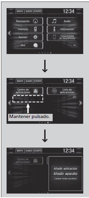 Honda Civic. Funcionamiento básico del sistema de sonido (Modelos con sistema de sonido con pantalla)