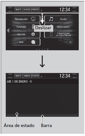 Honda Civic. Funcionamiento básico del sistema de sonido (Modelos con sistema de sonido con pantalla)