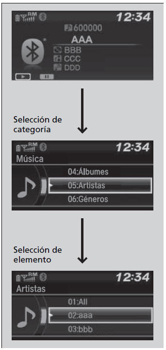 Honda Civic. Funcionamiento básico del sistema de sonido (Modelos con sistema de sonido con pantalla en color)