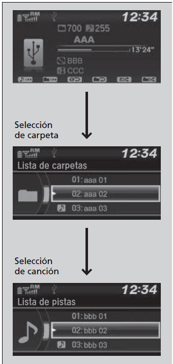 Honda Civic. Funcionamiento básico del sistema de sonido (Modelos con sistema de sonido con pantalla en color)