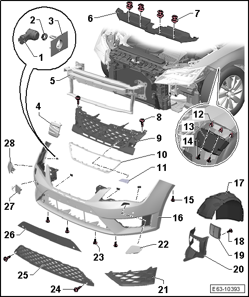 Revestimiento del paragolpes anterior, versión CUPRA: cuadro general de montaje