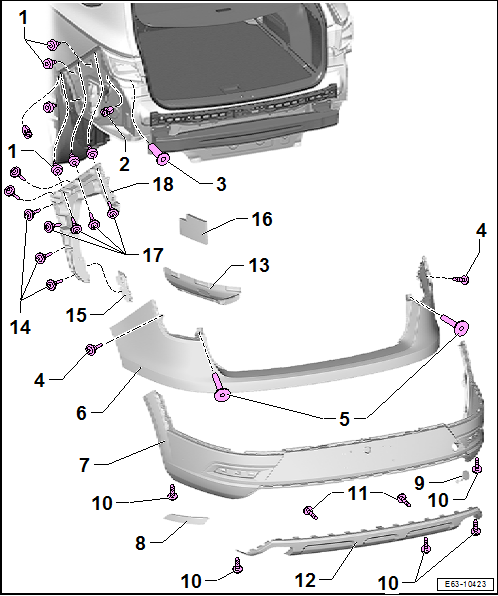 Revestimiento del paragolpes posterior, modelo X-PERIENCE: cuadro general de montaje