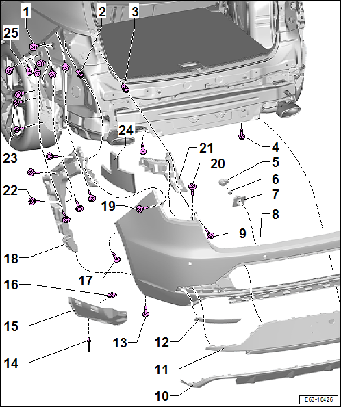 Revestimiento del paragolpes posterior, modelo CUPRA: cuadro general de montaje