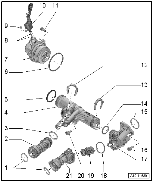 Cuadro de montaje - Bomba del líquido refrigerante / termostato del líquido refrigerante