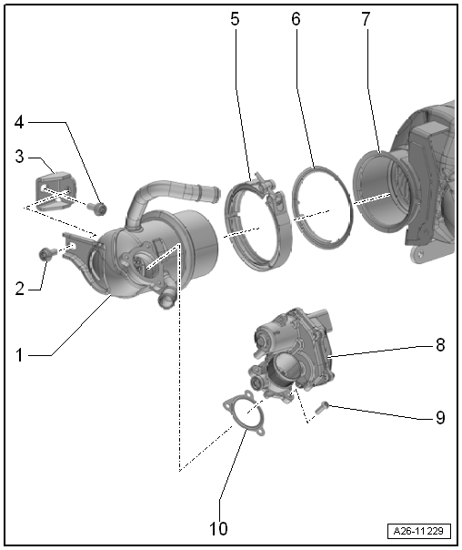 Cuadro de montaje - Recirculación de gases de escape, letras distintivas del motor CLHA, CLHB, CKFC, CUPA, CRBC, CRLB, CRMB, CKFB, CRKB, CUNA, CXXB