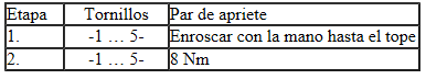 Carcasa del variador del árbol de levas - par y orden de apriete