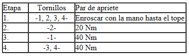 Soporte para módulo de depuración de gases de escape - par y orden de apriete