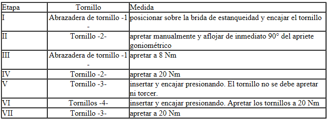 Orden de apriete módulo de depuración de los gases de escape