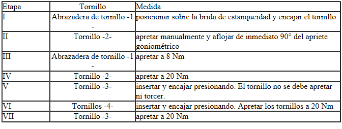 Orden de apriete módulo de depuración de los gases de escape