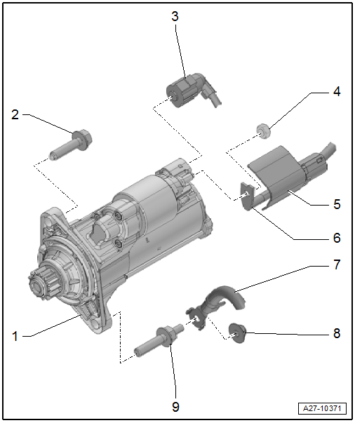 Cuadro de montaje - Motor de arranque, vehículos con cambio doble embrague