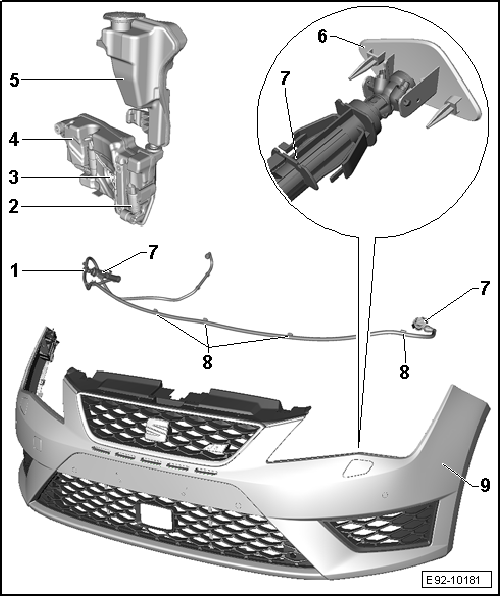 Cuadro de montaje - Lavafaros, vehículos con radiador adicional izquierdo