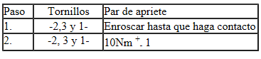 Motor del limpiacristales - Orden de apriete y par de apriete