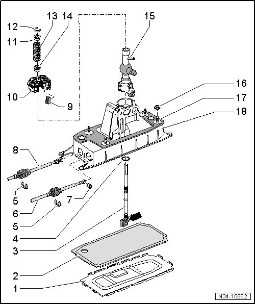 Cuadro de montaje - Palanca de cambios y caja de protección de la palanca de cambios